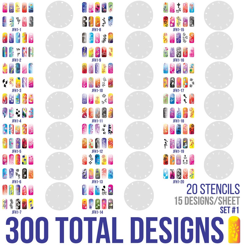 Custom Body Art Airbrush Nail Stencils - Nail Art Stencils Series #1: 260 Unique Designs from 20 Individual Templates - Image 2